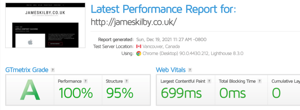 Web performance report