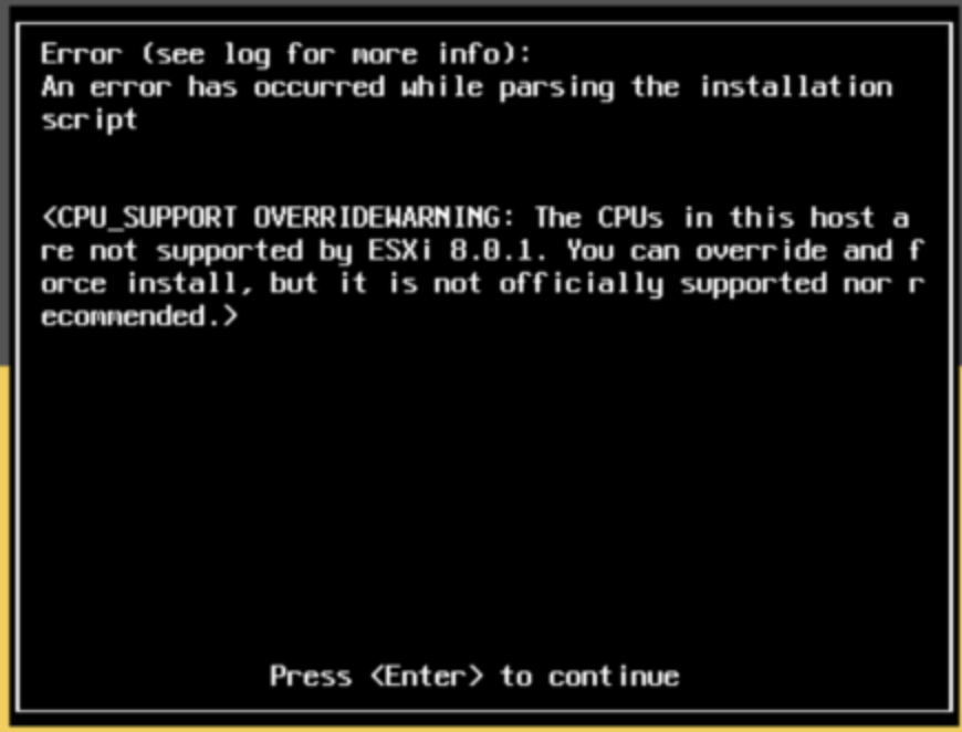 ESXi unsupported error